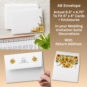 Golden Yellow Flowers Wedding Suite,  A6 size Envelope