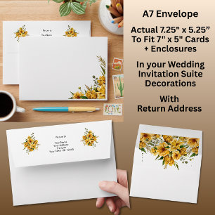 Golden Yellow Flowers Wedding Suite A7 size Envelope
