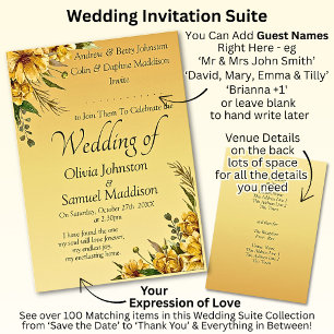 Golden Yellow Flowers Wedding Suite Invitation