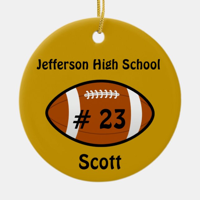 Golden Yellow Football Number Ornament (Front)