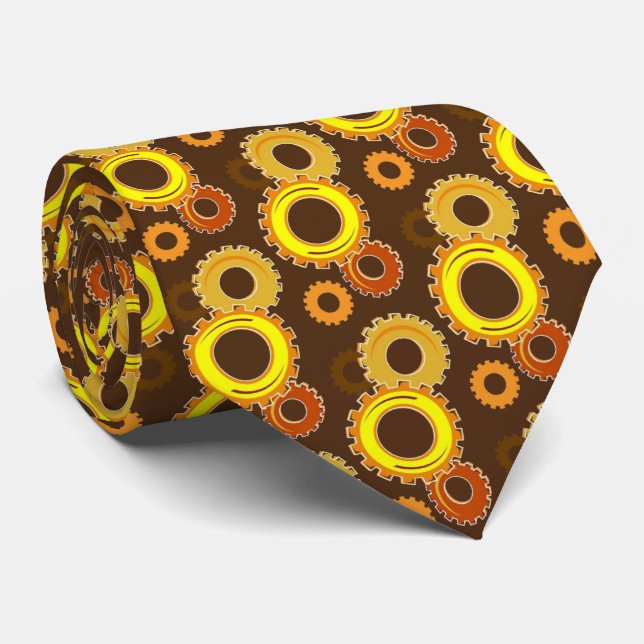 Golden Yellow Gears Clockwork Style for Gearheads Tie (Rolled)