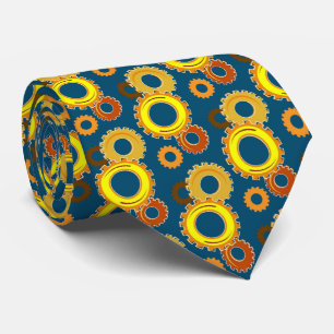 Golden Yellow Gears Navy Blue Stylish Mechanical Tie