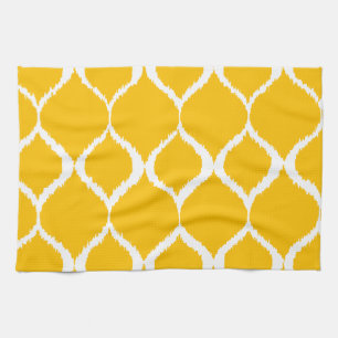 Golden Yellow Geometric Ikat Tribal Print Pattern Tea Towel