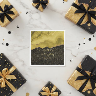 Golden Yellow Gold Glitter Abstract Watercolor Napkin