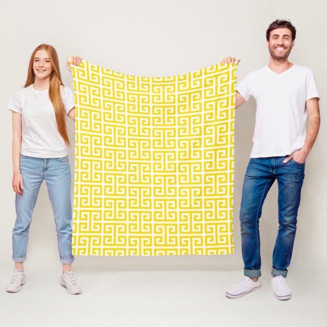 Golden Yellow Greek Key Pattern Fleece Blanket (In Situ)
