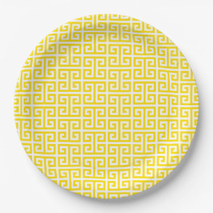 Golden Yellow Greek Key Pattern Paper Plate