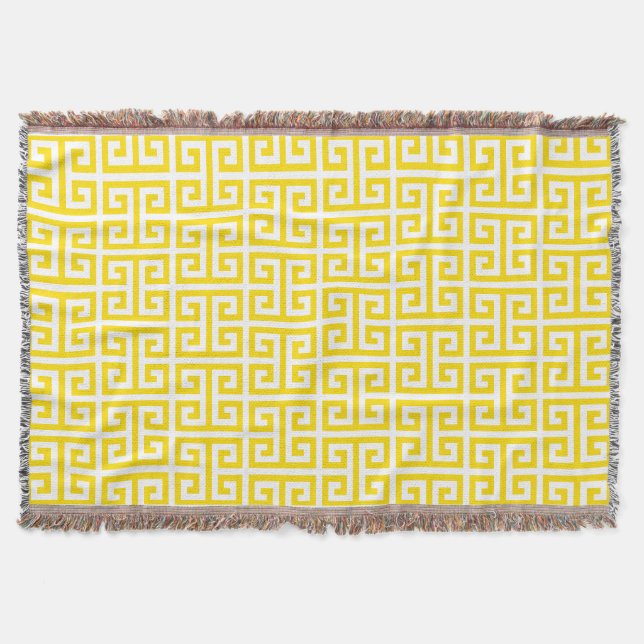 Golden Yellow Greek Key Pattern Throw Blanket (Front)