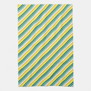 Golden Yellow Green Stripe Tea Towel