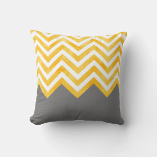 Golden Yellow Grey Chevron Colour Block Cushion