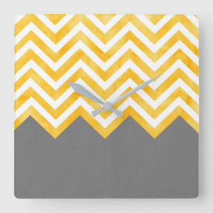 Golden Yellow Grey Chevron Square Wall Clock