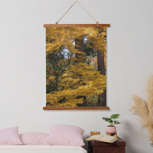 Golden Yellow Japanese Maple Leaves Botanical Hanging Tapestry