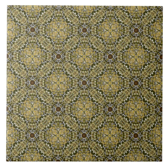 Golden Yellow Knit Medallion Pattern Ceramic Tile (Front)