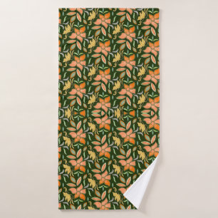 Golden Yellow Leafy Vine Pattern Bath Towel Set
