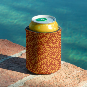 Golden Yellow Leafy Vine Pattern  Can Cooler