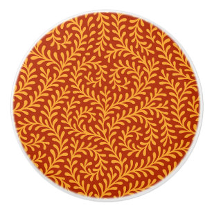 Golden Yellow Leafy Vine Pattern Ceramic Knob