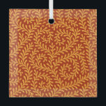 Golden Yellow Leafy Vine Pattern  Glass Tree Decoration<br><div class="desc">Seamless repeating pattern featuring stylized golden yellow leafy vine motifs against a rich terracotta red background.</div>