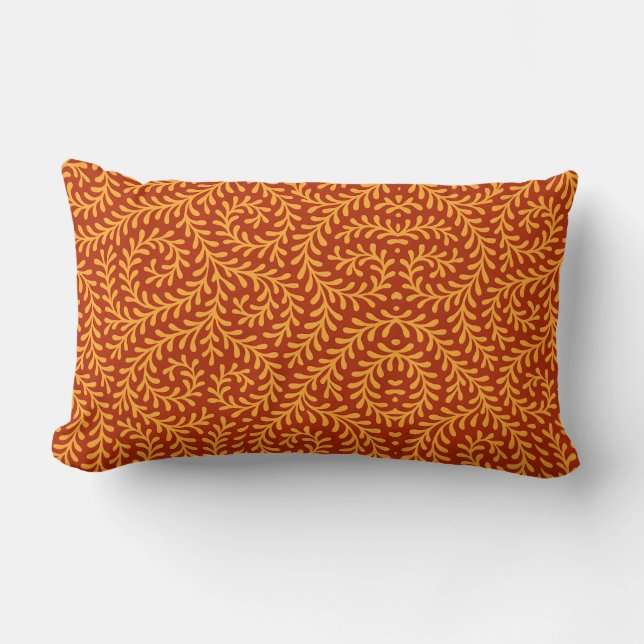 Golden Yellow Leafy Vine Pattern  Lumbar Cushion (Front)