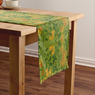 Golden Yellow Leafy Vine Pattern Short Table Runn Runner