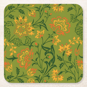 Golden Yellow Leafy Vine Pattern  Square Paper Coa Coaster
