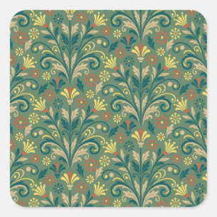 Golden Yellow Leafy Vine Pattern Square Sticker