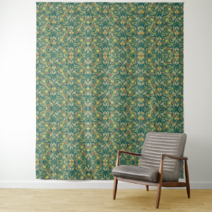 Golden Yellow Leafy Vine Pattern Tapestry