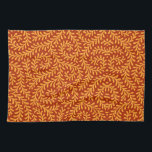 Golden Yellow Leafy Vine Pattern  Tea Towel<br><div class="desc">Seamless repeating pattern featuring stylized golden yellow leafy vine motifs against a rich terracotta red background.</div>