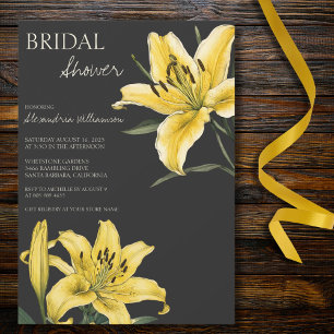 Golden Yellow Lilies on Black Bridal Shower Invitation