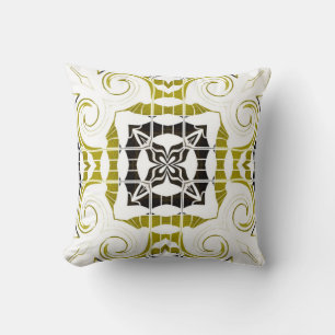 Golden Yellow Madallion Throw Pillow/Faux Yellow Cushion