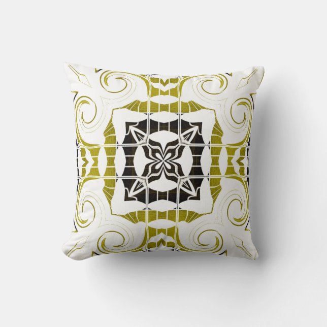 Golden Yellow Madallion Throw Pillow/Faux Yellow Cushion (Front)