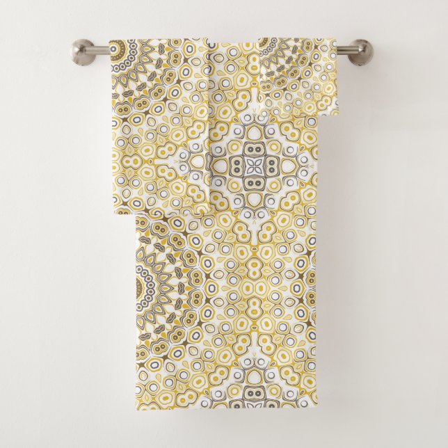 Golden Yellow Mandala Pattern Bath Towel Set (Insitu)