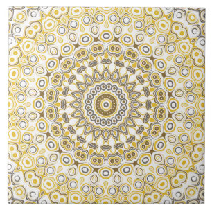Golden Yellow Mandala Pattern Ceramic Tile