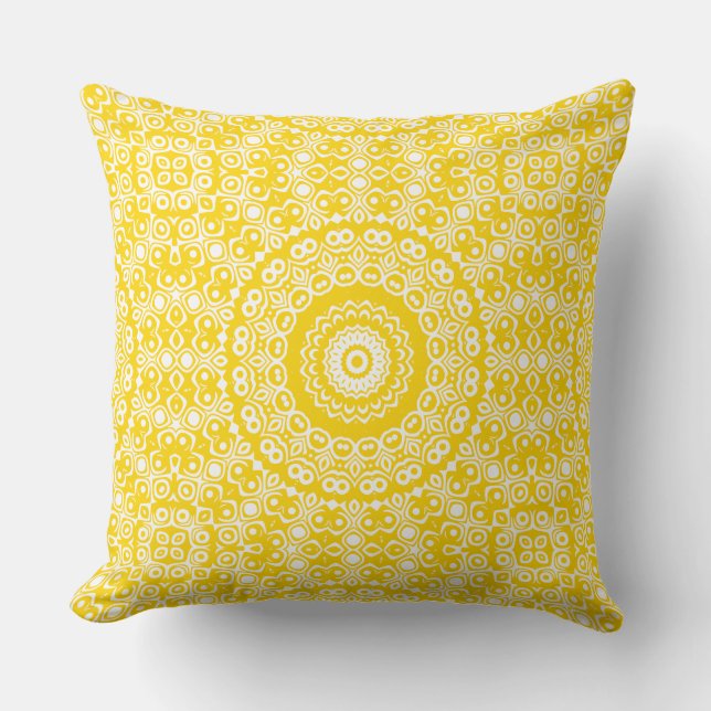 Golden Yellow Mandala Pattern Cushion (Front)