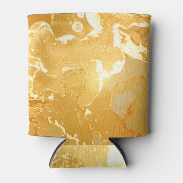 Golden Yellow Marble Ink Pattern Can Cooler (Front)
