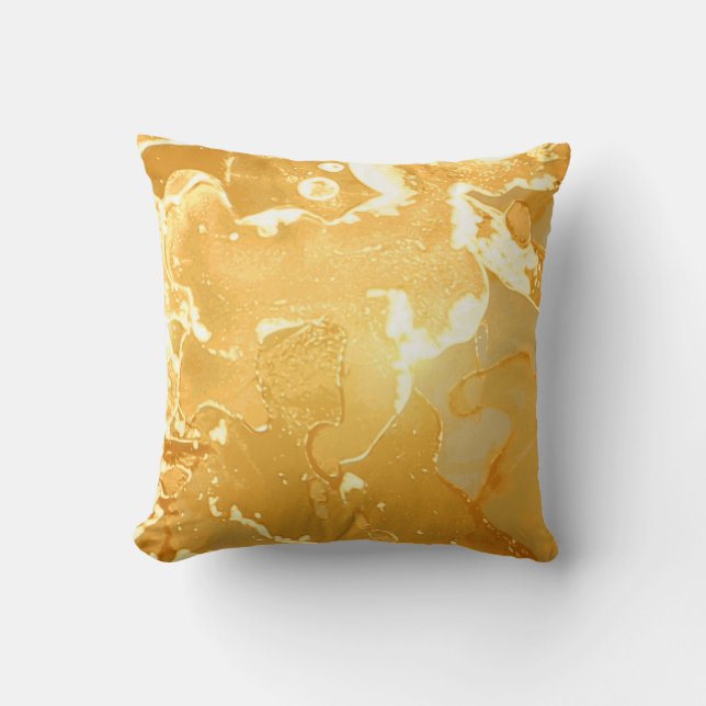 Golden Yellow Marble Ink Pattern Cushion (Front)