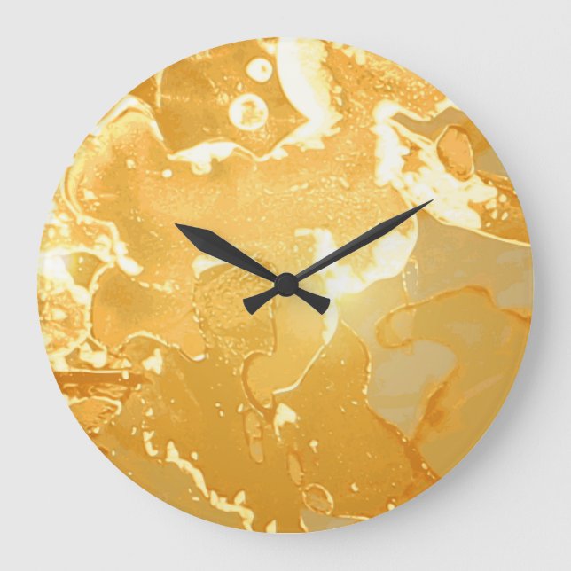 Golden Yellow Marble Ink Pattern Large Clock (Front)