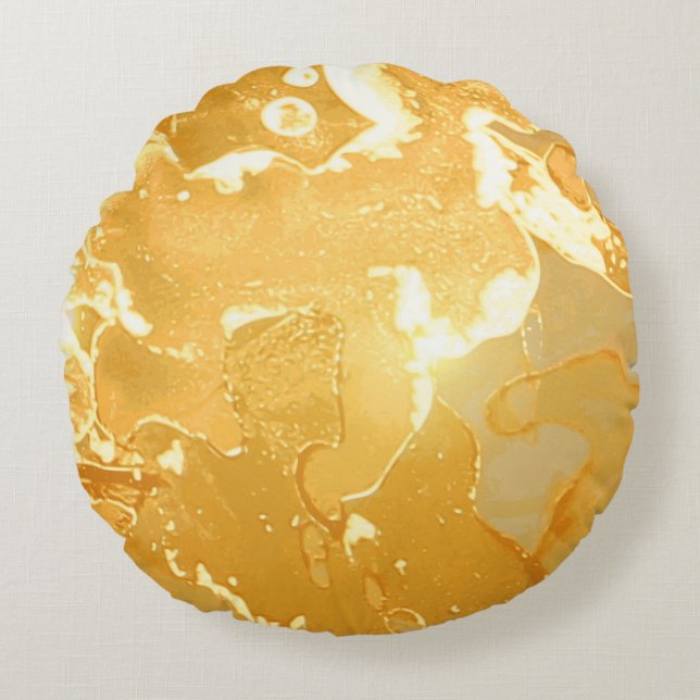 Golden Yellow Marble Ink Pattern Round Cushion (Front)