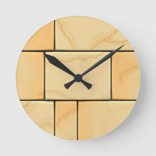 Golden Yellow Marble Tile Pattern Luxury Stone Round Clock