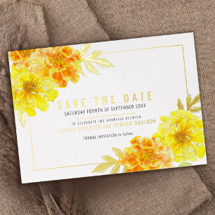 Golden yellow marigold watercolor save the date
