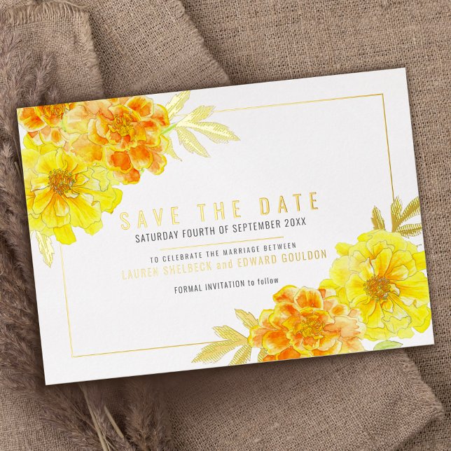 Golden yellow marigold watercolor save the date (Creator Uploaded)