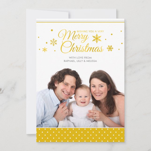 Golden Yellow Merry Christmas Holiday photo card (Front)