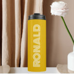 Golden Yellow Modern Typography Personalised Name Thermal Tumbler<br><div class="desc">Keep hot beverages hot and cold beverages cold in this trendy,  insulated thermal tumbler that is a golden yellow colour along with name printed in white,  modern  typography. Edit your thermal tumbler and replace name with desired name. Perfect for a birthday gift,  wedding groomsman gift,  etc.</div>