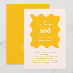 Golden Yellow Modern Wavy Wedding Playful QR Invitation