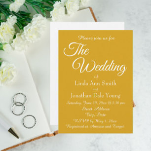 Golden Yellow Monotone Simple Style Wedding Invitation