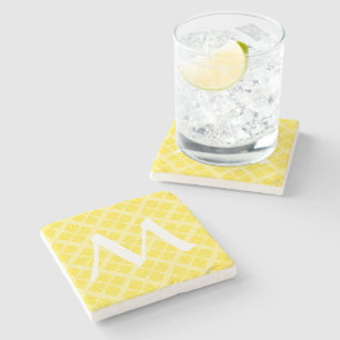 Golden Yellow Moroccan Damask with Monogram Stone Coaster