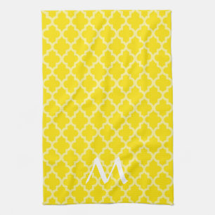 Golden Yellow Moroccan Moods Quatrefoil w/ Initial Tea Towel