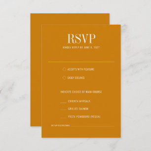 Golden Yellow Mustard Modern Meal Choice Wedding RSVP Card