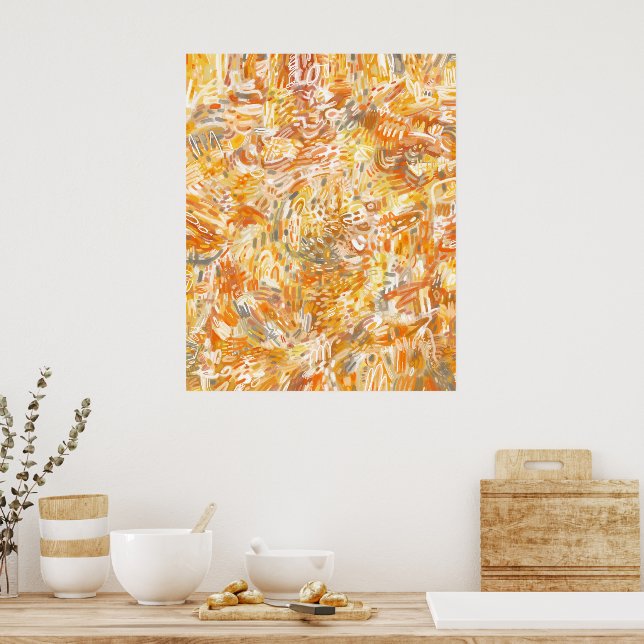 Golden Yellow Orange Warm Brushstrokes Abstract Poster (Kitchen)