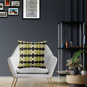 Golden Yellow Ornamental Stripe Seamless Pattern Cushion