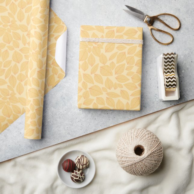 Golden Yellow Over Pastel Yellow Leaf Pattern Wrapping Paper (Crafts)
