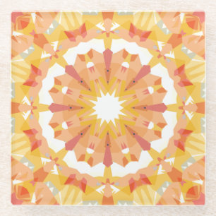 Golden Yellow Pastel Pink Star Eclectic Decor Glass Coaster